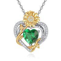 wholesale 925 Sterling Silver You Are My Sunshine Sunflower Heart Pendant Necklace-05 May