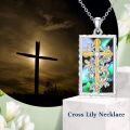 wholesale 925 Sterling Silver Cross Pendant with Lily Flowers and Cubic Zirconia Gemstone - Religious  for Her Him-0-2