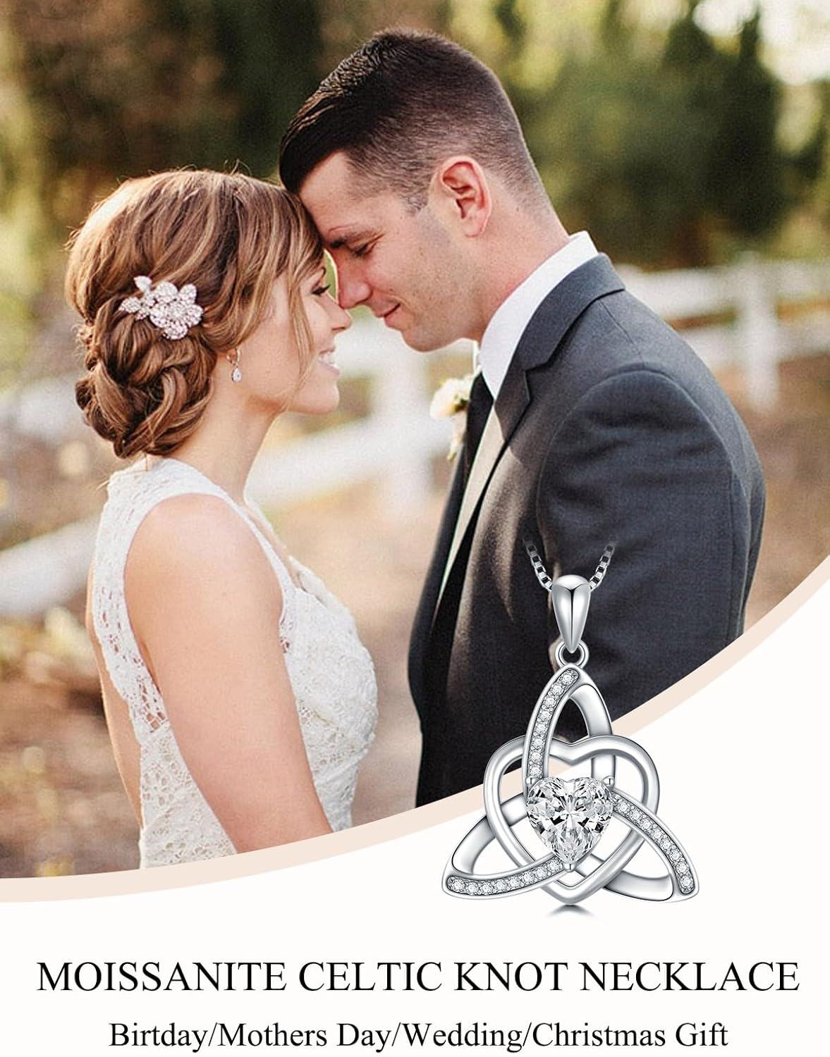 Sterling Silver 1ct Moissanite Heart Celtic Knot Necklace for Women-0-1