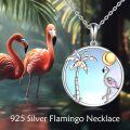 wholesale 925 Sterling Silver Pink Crystal Flamingo & Coconut Palm Tree Pendant Necklace for Women-0-4