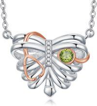 wholesale Sterling Silver 12 Birthstones Doctor Nurse Necklace Stethoscope Rib Cage Pendant Medical Skull Jewelry for Women-01-08-Rib Cage Stethoscope-Aug.