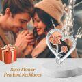 wholesale White Gold 925 Sterling Silver Rose Heart Pendant with Cubic Zirconias - 18 Chain-0-2