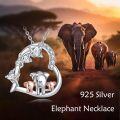 wholesale 925 Sterling Silver Elephant Family Love Heart Pendant Necklace with Cubic Zirconia Stones for Women Girls  43cm Chain Length-0-1