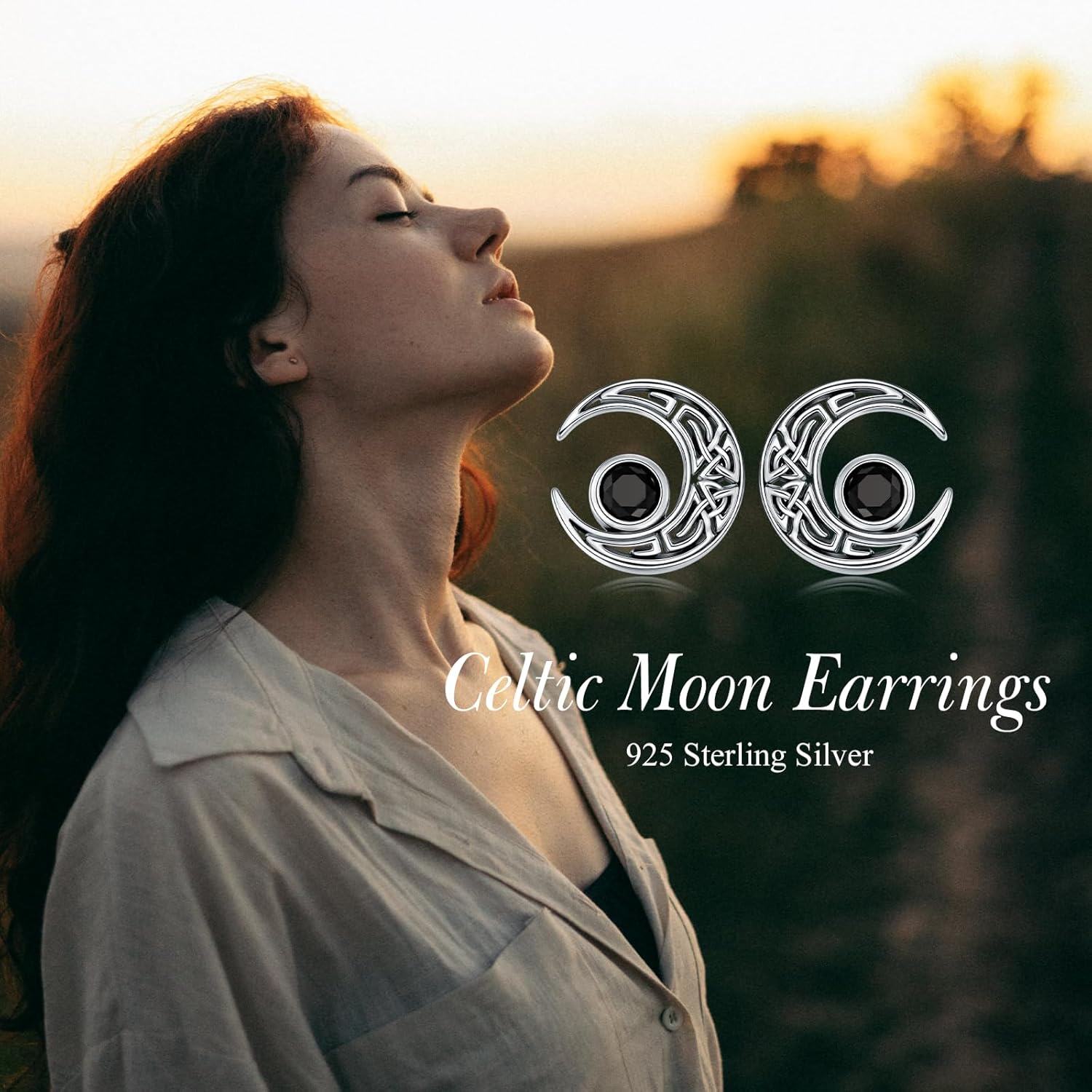 Sterling Silver Black Crystal Celtic Knot Stud Earrings for Women-0-4