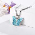 wholesale 925 Sterling Silver Blue Turquoise Butterfly Pendant Necklace s for Women Girls-0-2