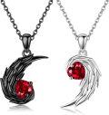 wholesale 925 Sterling Silver Red Crystal Winged Heart Pendant Necklaces for Couples-0-0