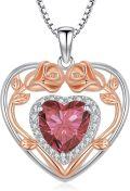 wholesale 925 Sterling Silver Birthstone Heart Rose Pendant Necklace for Her-0-0