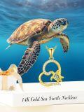 TOUPOP 14K Gold Blue Opal Sea Turtle Heart Pendant Necklace-0-2