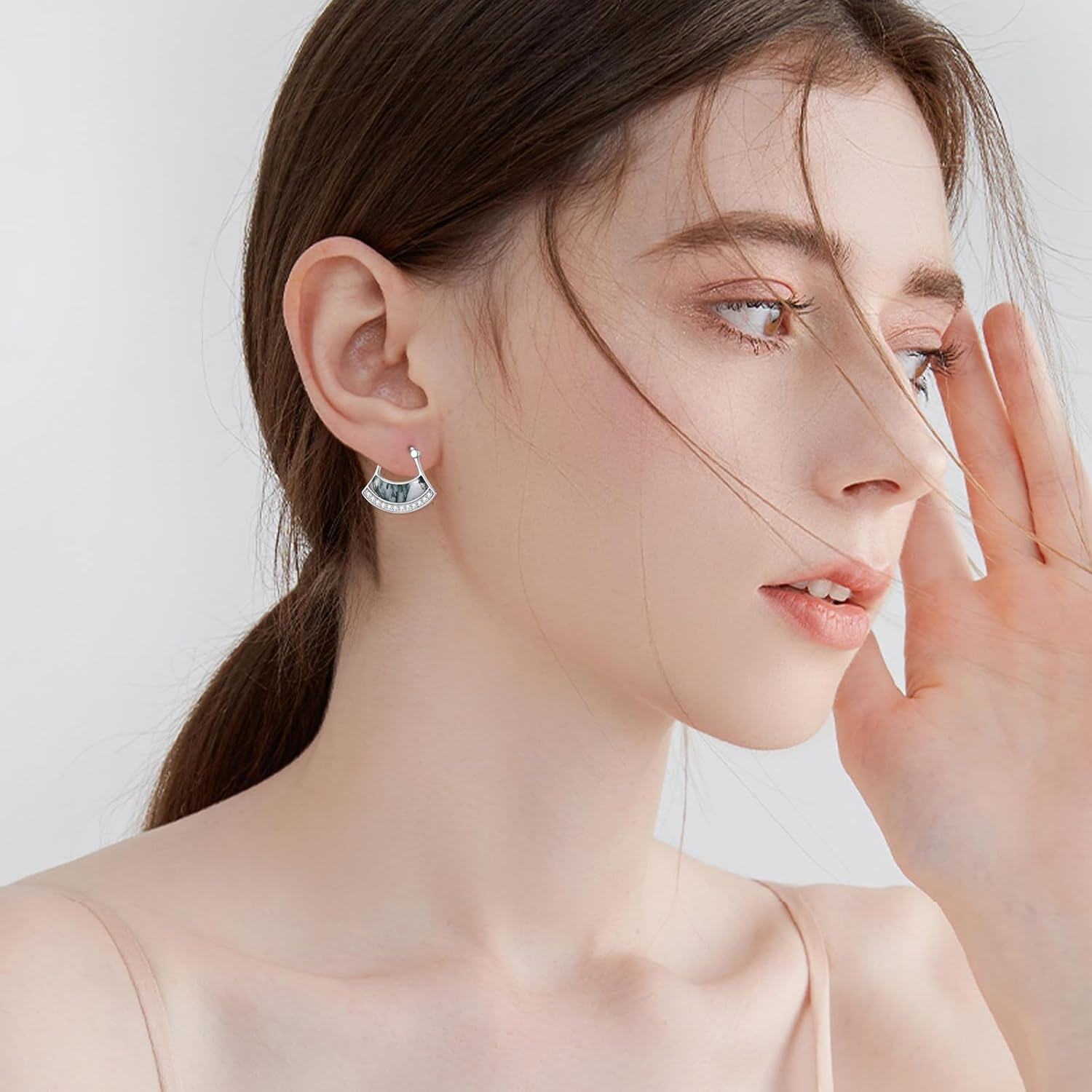 Sterling Silver Moonstone Peridot Pink Opal Black Onyx Larimar Moss Agate Small Fan Hoop Earrings-0-2