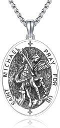 wholesale 925 Sterling Silver St Michael Archangel Medal Prayer Jewelry for Men Women Boys Girls Kids Gift 24 Chain-0-0