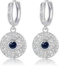 wholesale Sterling Silver Evil Eye Dangle Hoop Earrings Hypoallergenic-blue cz