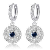 wholesale 925 Sterling Silver Evil Eye Drop Earrings For Women White Gold Plated Blue Created Sapphire-blue cz