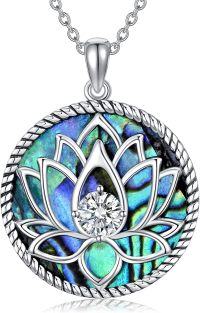 wholesale 925 Sterling Silver Abalone Shell Lotus Flower Pendant Necklaces Yoga Meditation Gifts for Women-Abalone Shell Lotus