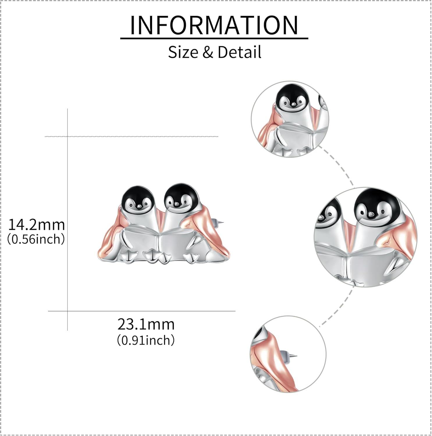 925 Sterling Silver Penguin Book Reading Brooch Pins for Women Girls Gifts Christmas Jewelry-0-4