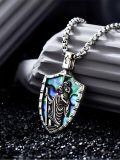 wholesale 925 Sterling Silver St Christopher Shield Necklace With Abalone Shell Inlay-0-1