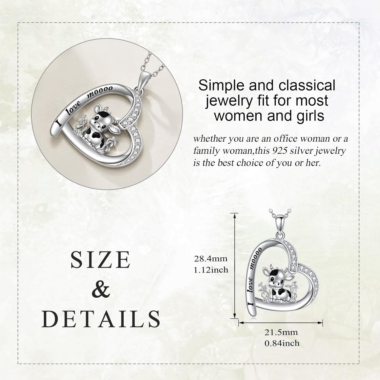 Sterling Silver Heart Pendant Necklace with Cute Animal Charms (Cow Squirrel Guinea Pig Bulldog Axolotl) for Women Teens-0-3