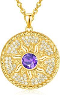 wholesale 925 Sterling Silver Birthstone Sun Coin Pendant Necklace for Women-02 Feb