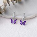 wholesale 925 Sterling Silver Purple Enamel Butterfly Drop Huggie Hoop Earrings for Women - 6 Designs-0-2
