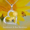 wholesale 925 Sterling Silver Honeybee and Sunflower Heart Pendant Necklace for Women-0-3