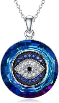 wholesale 925 Sterling Silver Evil Eye Blue Crystal Pendant Necklace s for Women-Evil Eye