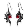 wholesale 925 Sterling Silver Red Crystal Black Enamel Gothic Angel & Devil Wing Drop Earrings for Women-0-0