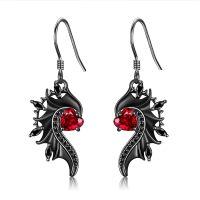 wholesale 925 Sterling Silver Red Crystal Black Enamel Gothic Angel & Devil Wing Drop Earrings for Women-Devil