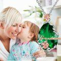 wholesale 925 Sterling Silver Teardrop Green Crystal Rose Pendant Necklace - Mothers' Day Gift for Grandma-0-2