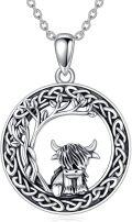 wholesale 925 Sterling Silver Highland Cow & Celtic Tree Of Life Pendant Necklace For Women-0-0