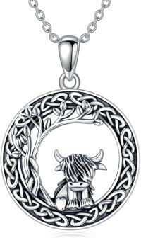 wholesale 925 Sterling Silver Highland Cow & Celtic Tree Of Life Pendant Necklace For Women-Celtic Circle Highland Cow Necklace