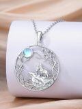 wholesale 925 Sterling Silver Moonstone Wolf Tree of Life Pendant Necklace for Women Birthday Christmas Gifts-0-1
