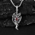 wholesale Sterling Silver Crystals Phoenix Dragon Cross Sword Dragon Pendant Necklace w Stainless Steel Chain-0-2