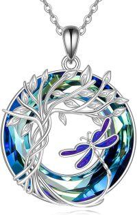 wholesale 925 Sterling Silver Blue Crystal Dragonfly Tree of Life Pendant Necklace-Dragonfly