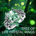 wholesale 925 Sterling Silver Adjustable Ring With Green Cz Crystal And Leaves Detail-0-4