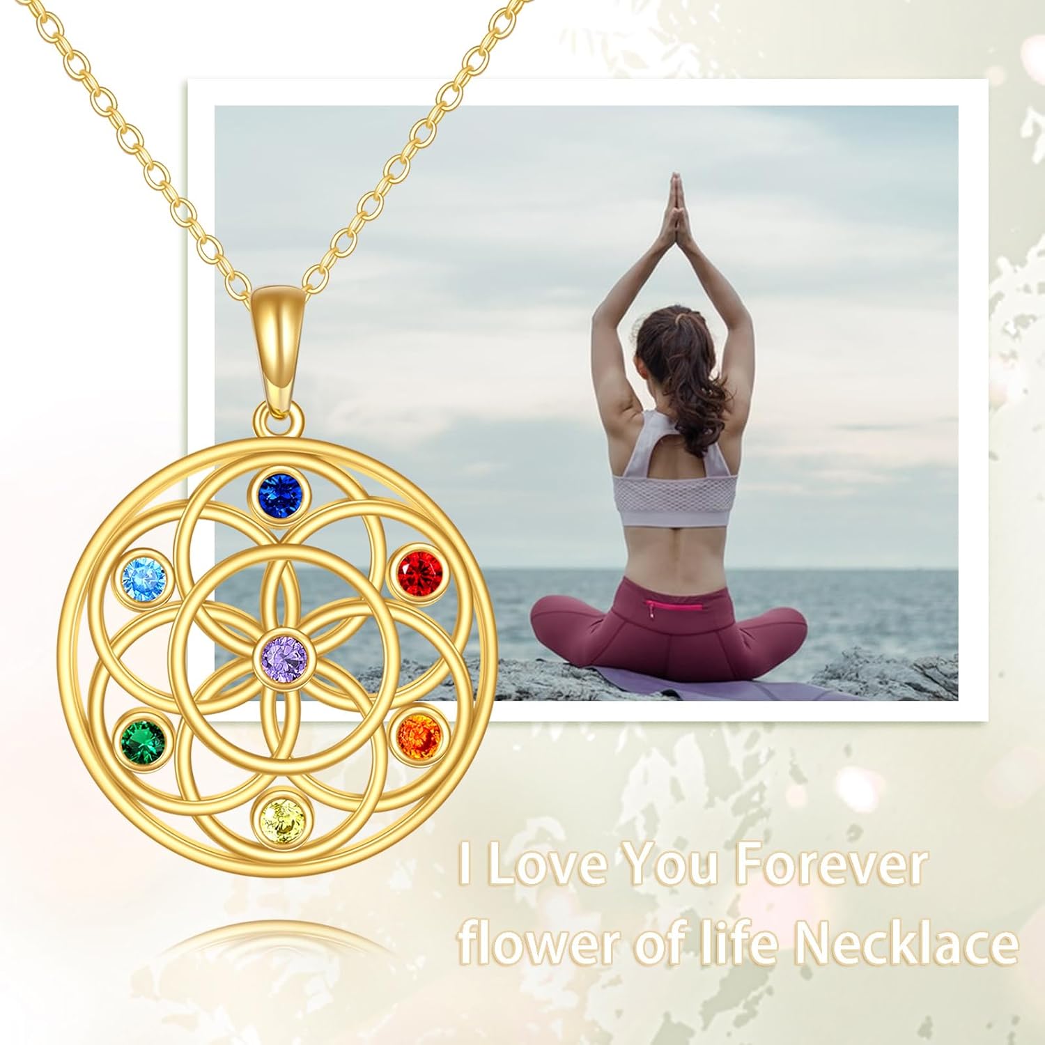 wholesale 14K Gold 7 Chakra Tree of Life Pendant Necklace - Yoga Spiritual Healing s for Women-0-5