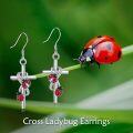 wholesale 925 Sterling Silver Ladybug Cross Drop Earrings Gift for Mom Sister Grandmother-0-2