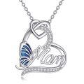wholesale 925 Sterling Silver Mom Heart Pendant Necklace With Blue Butterfly And Cubic Zirconia-0-0