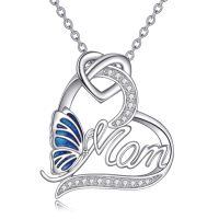 wholesale 925 Sterling Silver Mom Butterfly Heart Pendant Necklace-Butterfly