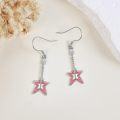 wholesale 925 Sterling Silver Pink Glitter Guitar & Star Drop Earrings for Women GirlsCowboy Western  4cm Long-0-3
