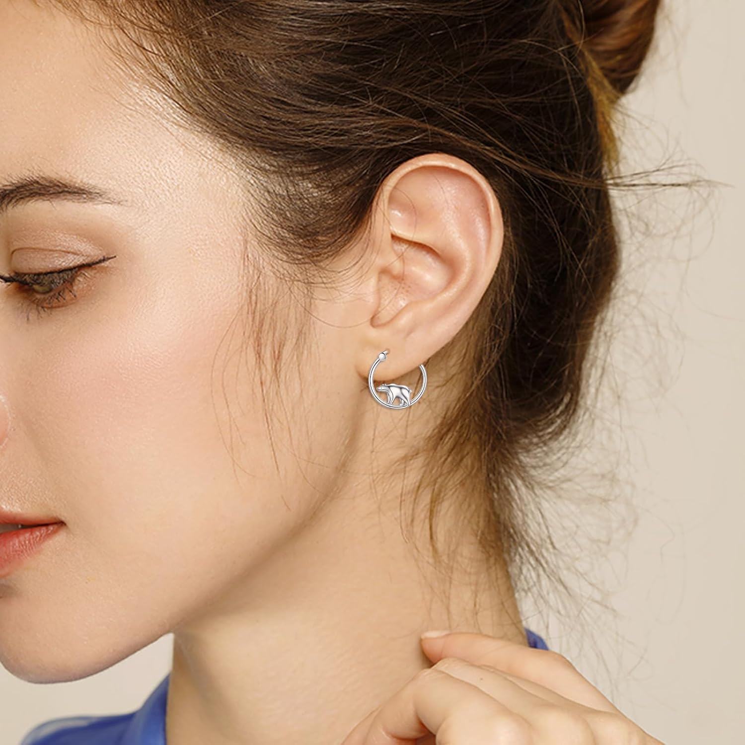 Sterling Silver Animal Hoop Earrings Fox Bear Penguin Axolotl Octopus Raccoon Christmas Gifts for Women-0-2