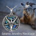 wholesale 925 Sterling Silver Metal Abalone Inlay Satan's Head Gothic Pentagram Pendant Necklace-0-5
