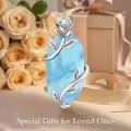 TOUPOP Sterling Silver Larimar Rose Flower Pendant Necklace-0-3