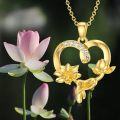wholesale 14K Gold Lotus Heart Shape Diamond Pendant Necklace for Women 18 Inches-0-5