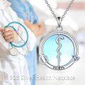 wholesale 925 Sterling Silver Moonstone Caduceus Asclepius Health Symbol Nurse Pendant Necklace-0-2