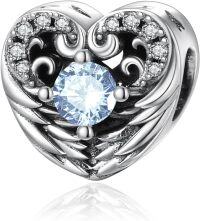 wholesale 925 Sterling Silver Stone Angel Wing Charm Bracelet Jewelry Gift for Women-03 Mar - Aquamarine