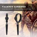 wholesale Black 925 Sterling Silver Gothic Punk Viking Rune Huggie Hoop Earrings with Valknut and Spearhead Drops-0-1