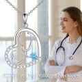 wholesale 925 Sterling Silver Heart Shaped Stethoscope Pendant Necklace for Nurses Gifts with Blue Crystal Stone and Cubic Zirconia Accents-0-2