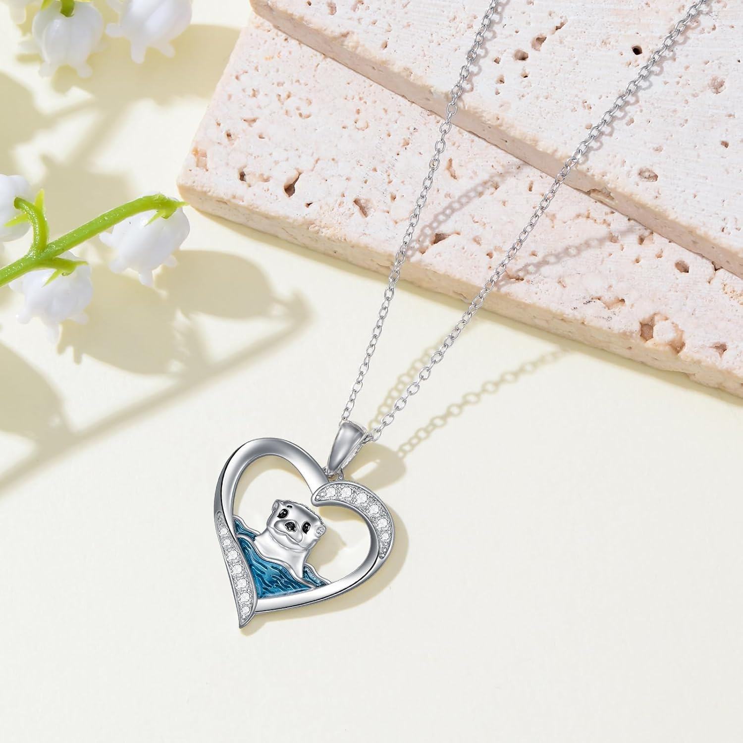 Sterling Silver Sea Otter Pendant Necklace Jewelry Gift-0-5