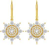 wholesale Gold-Plated 925 Sterling Silver Starburst CZ Dangle Drop Earrings for Women-Sunflower
