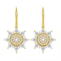 wholesale Gold-Plated 925 Sterling Silver Starburst CZ Dangle Drop Earrings for Women-Sunflower