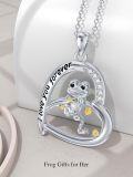 wholesale 925 Sterling Silver Frog Heart Pendant Necklace with Cubic Zirconia and Gold Accents for Women-0-3